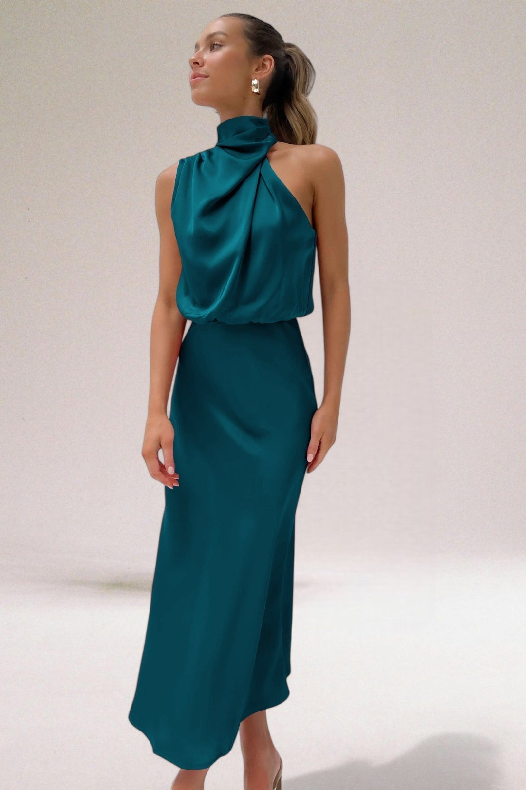 Giselle Halter Neck Satin Midi Dress