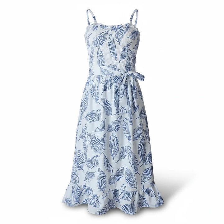 Thalia Leaf Print Ruffle Midi Dress