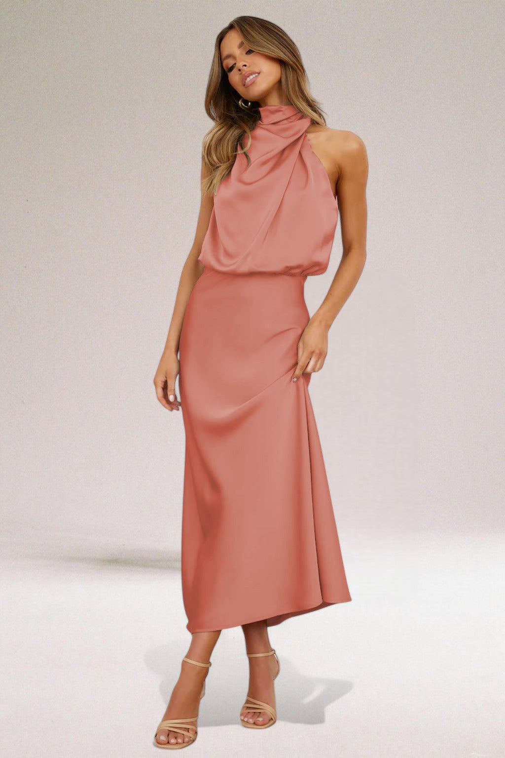 Giselle Halter Neck Satin Midi Dress
