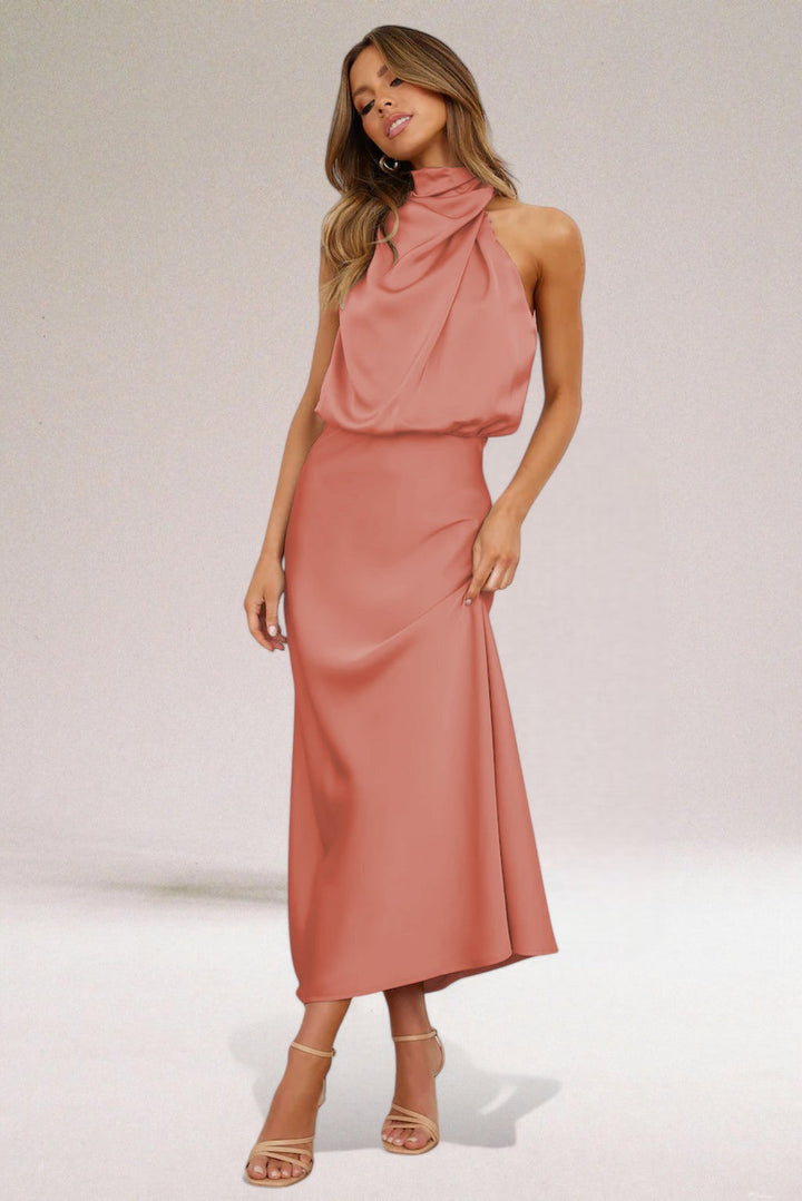 Giselle Halter Neck Satin Midi Dress