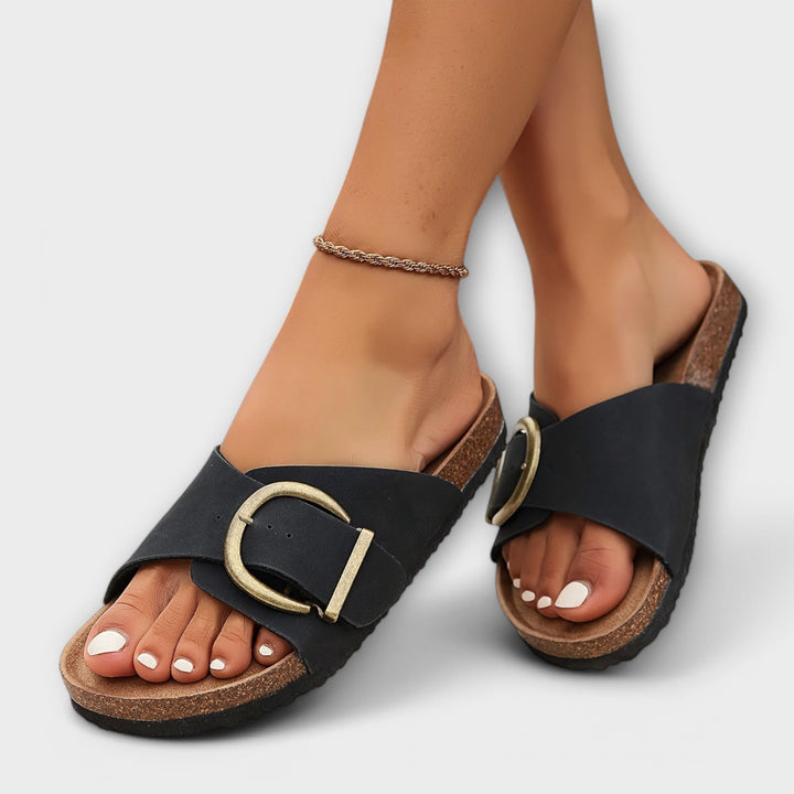 Joanna Comfort Buckle Slide Sandals