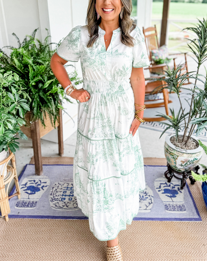 Camille Toile Print Maxi Dress