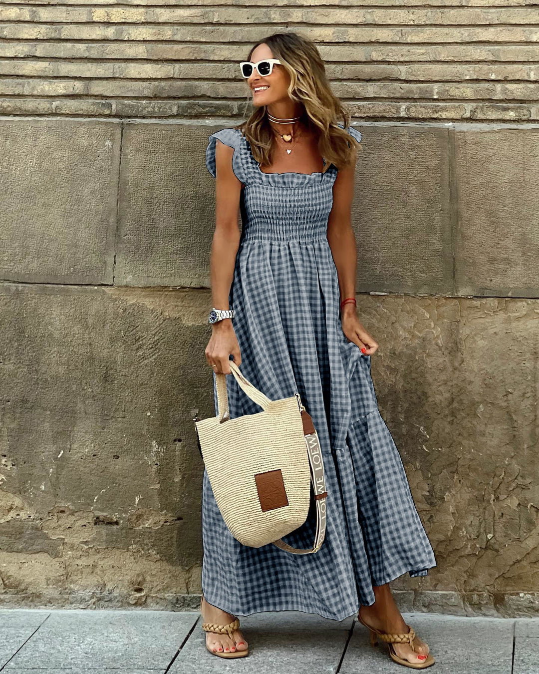 Christine Plaid Smocked Maxi Dress