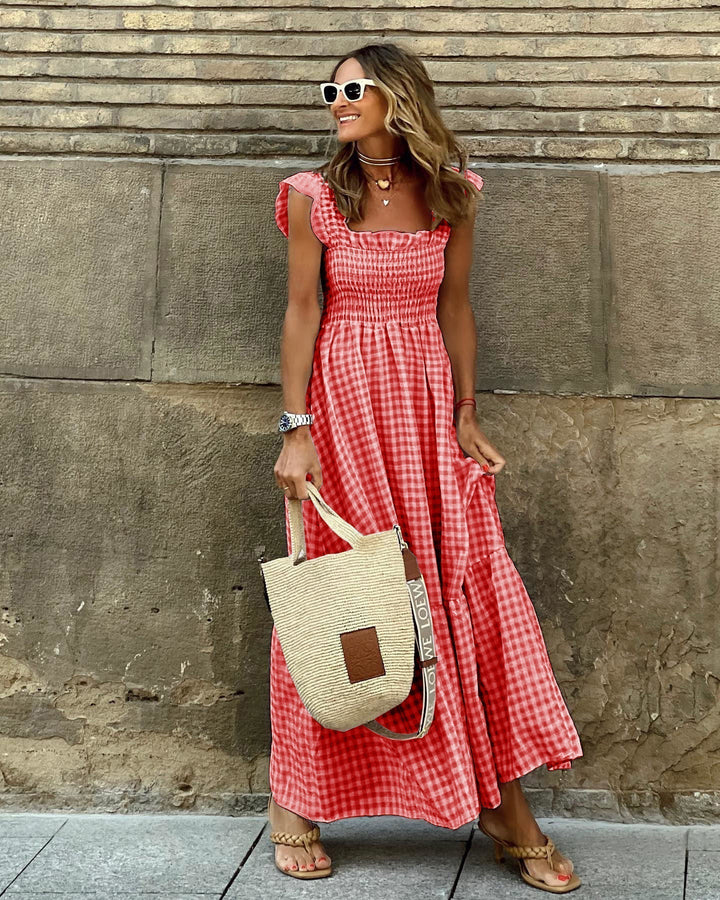 Christine Plaid Smocked Maxi Dress