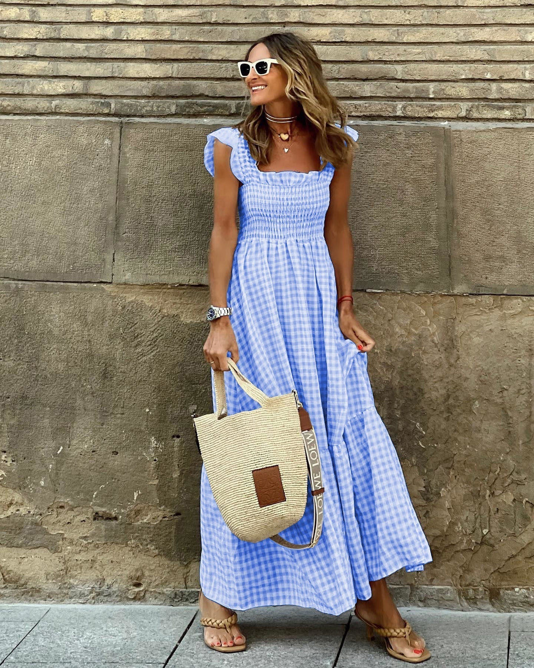 Christine Plaid Smocked Maxi Dress
