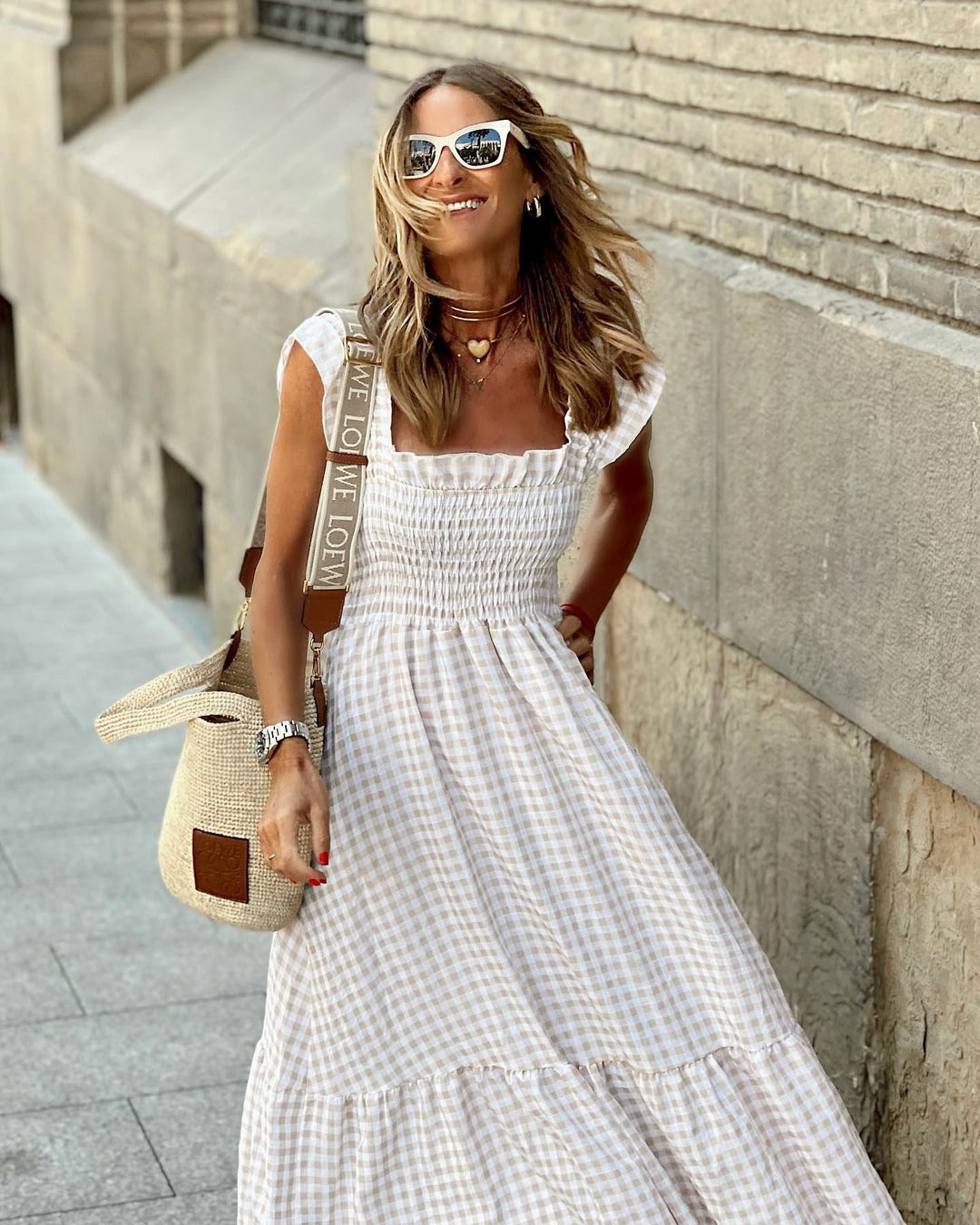 Christine Plaid Smocked Maxi Dress