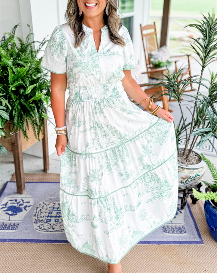 Camille Toile Print Maxi Dress