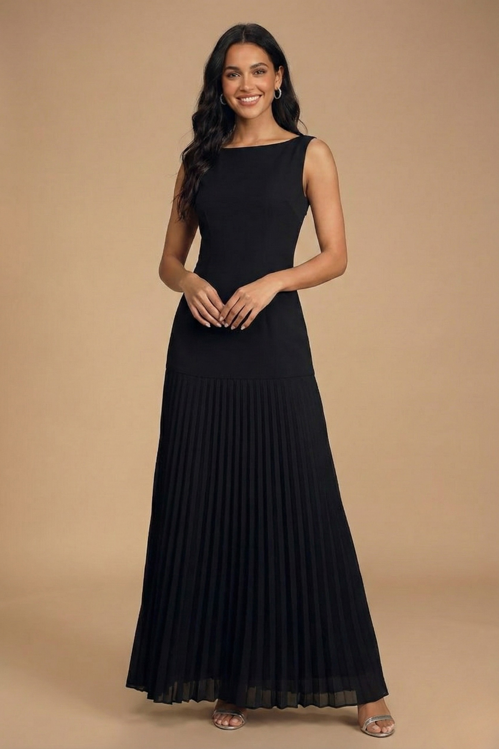 Elowyn Pleated Drop Waist Maxi Dress
