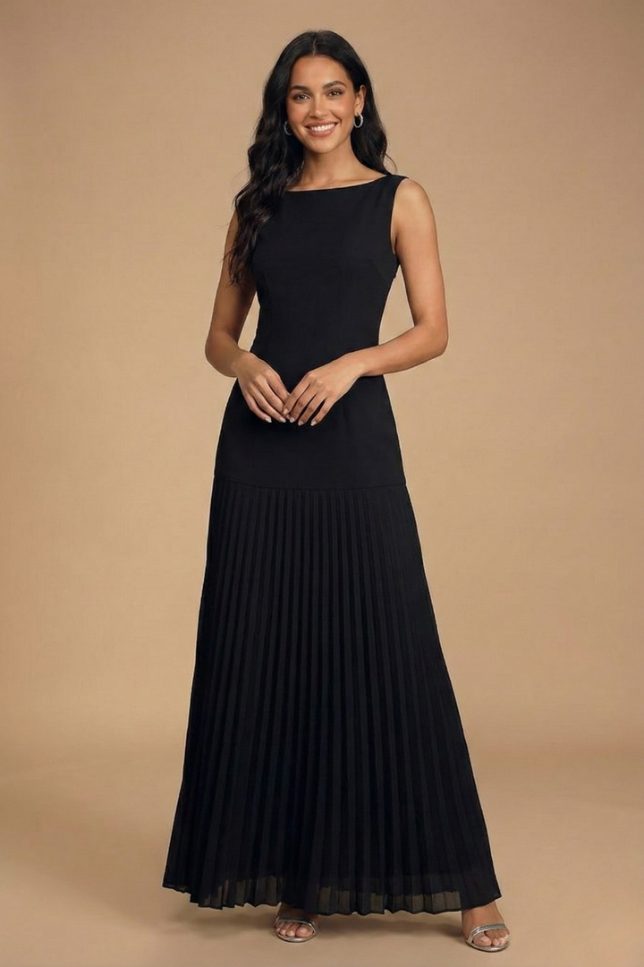 Elowyn Pleated Drop Waist Maxi Dress