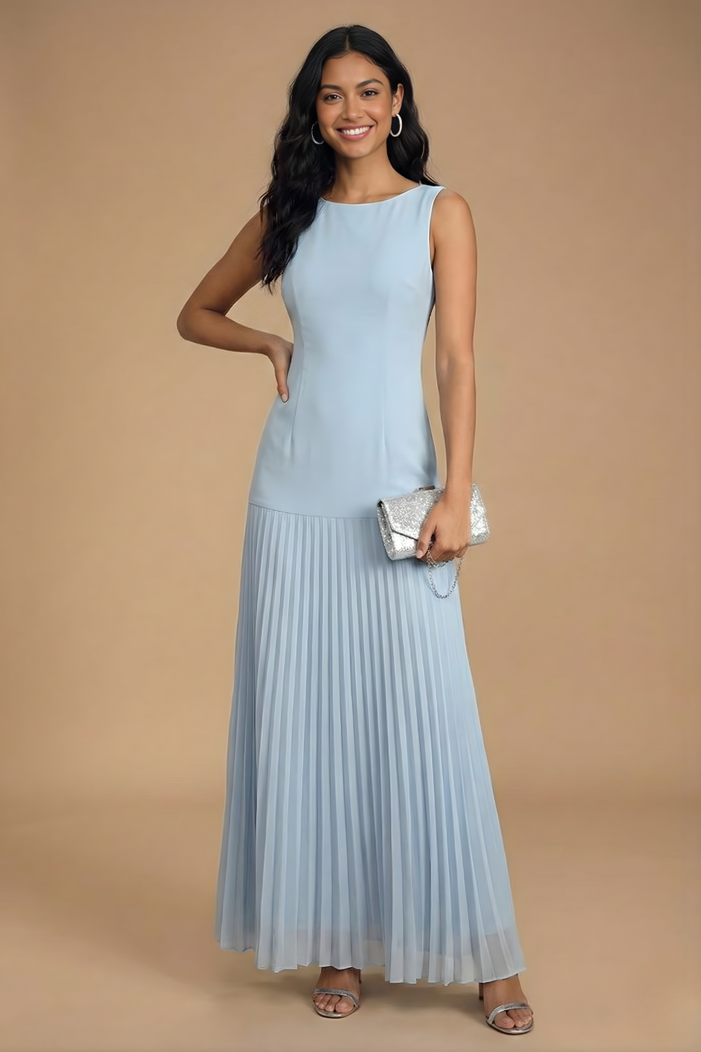 Elowyn Pleated Drop Waist Maxi Dress