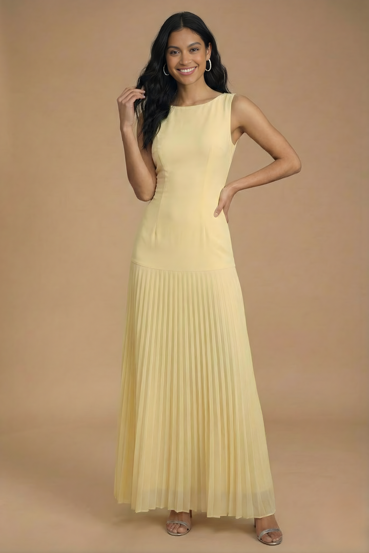 Elowyn Pleated Drop Waist Maxi Dress