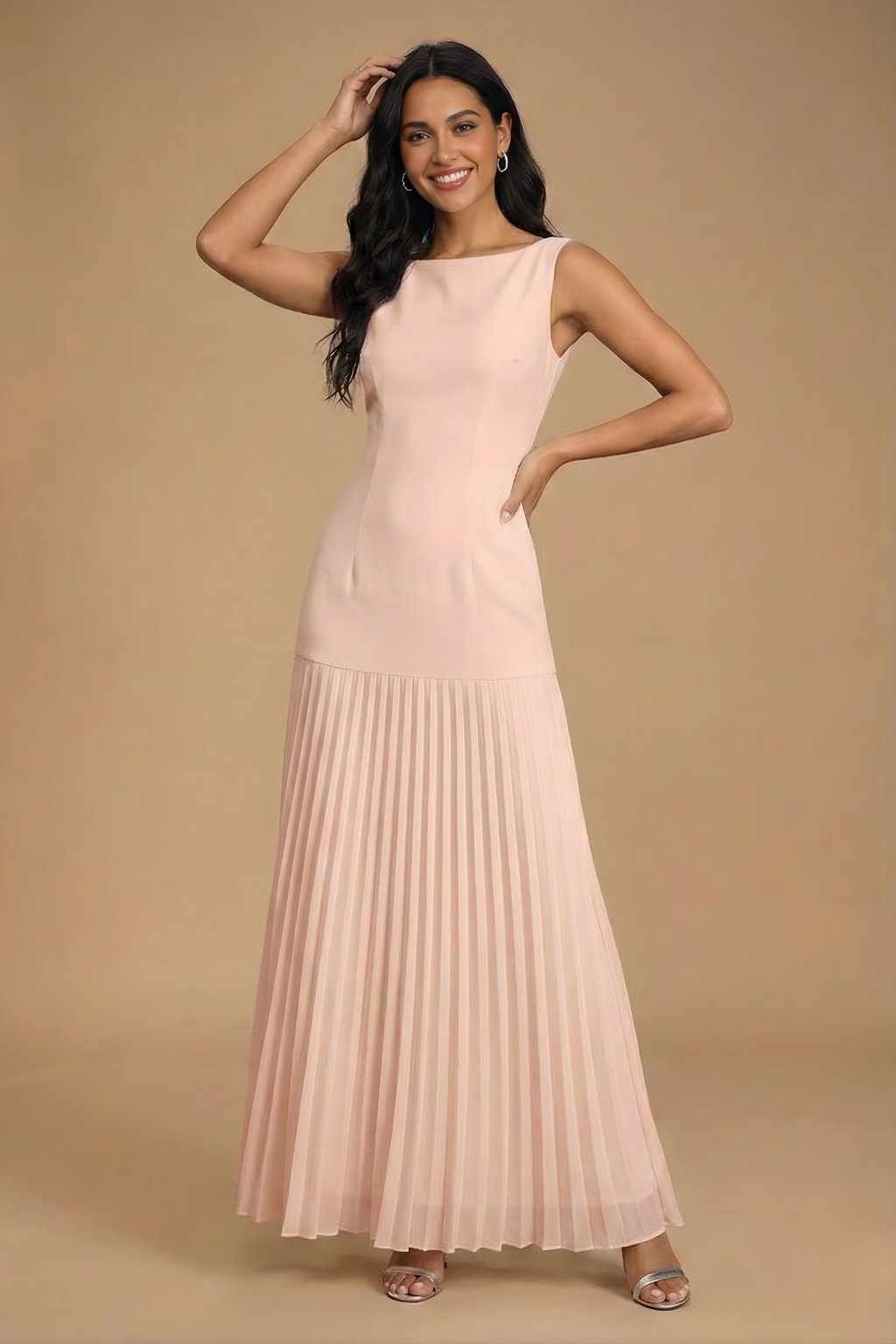 Elowyn Pleated Drop Waist Maxi Dress