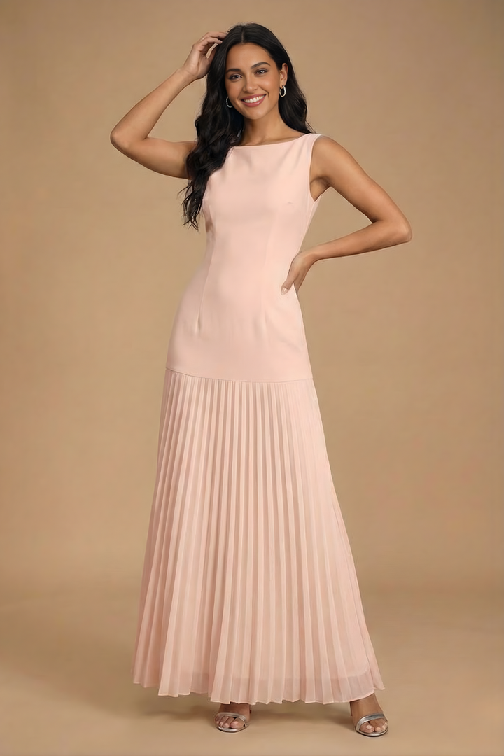 Elowyn Pleated Drop Waist Maxi Dress