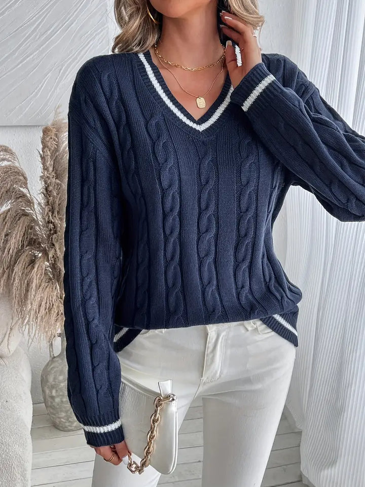 Marina Cable Knit V-Neck Sweater