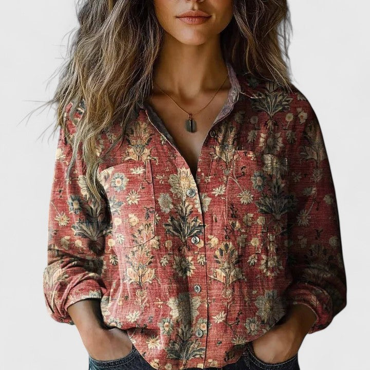 Amara Vintage Floral Print Long-Sleeve Button-Down Shirt