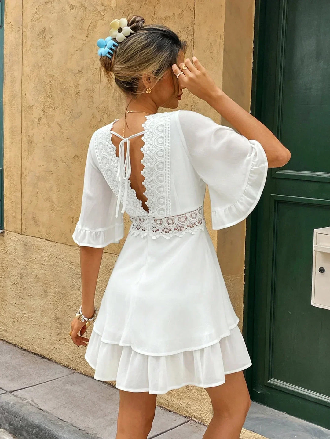 Elowen Lace Trim Ruffle Mini Dress