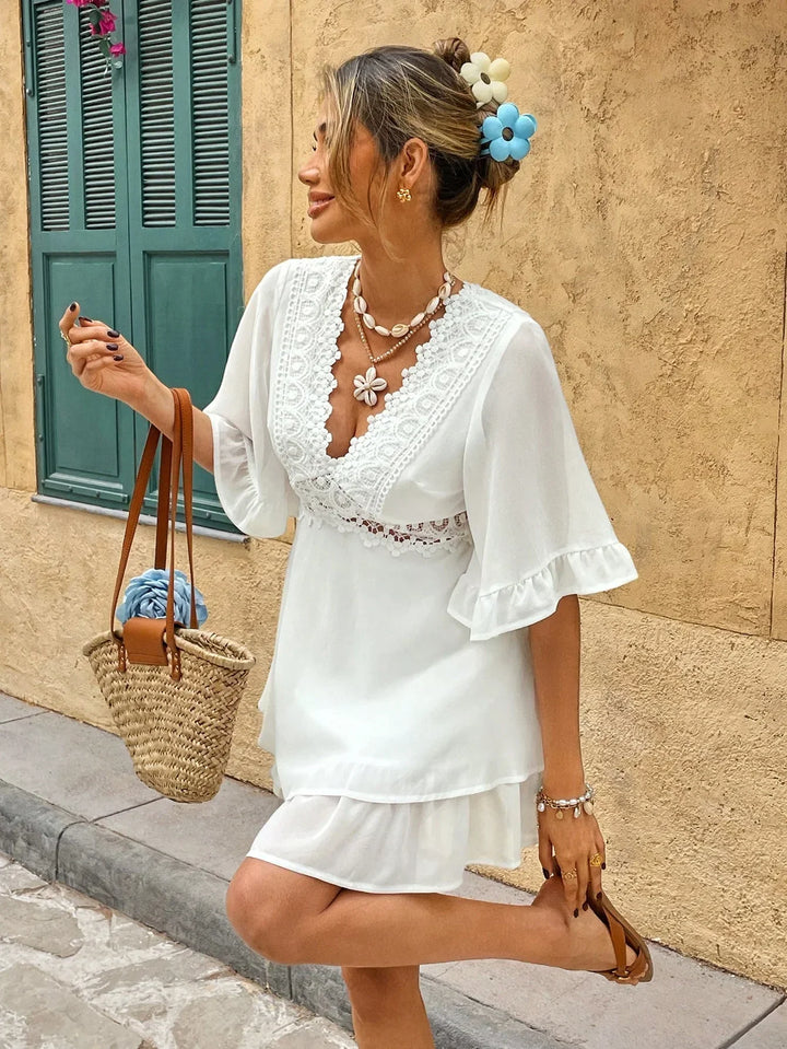 Elowen Lace Trim Ruffle Mini Dress