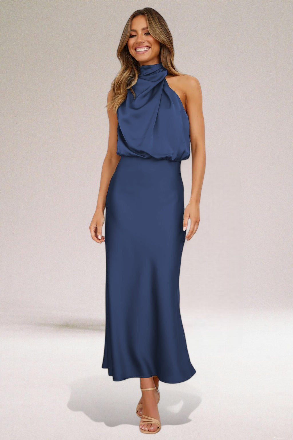 Giselle Halter Neck Satin Midi Dress