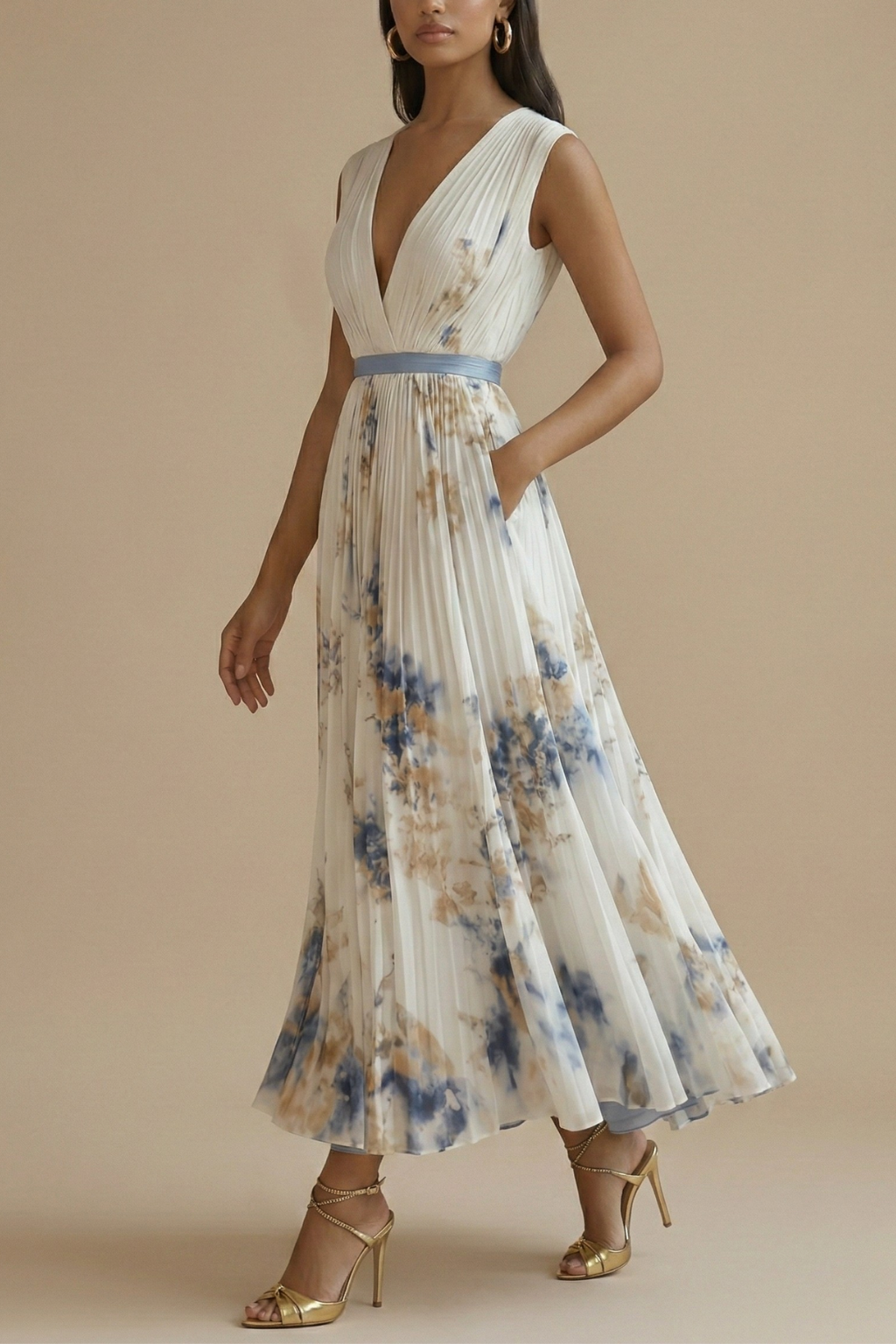 Isadora Pleated Floral Maxi Dress