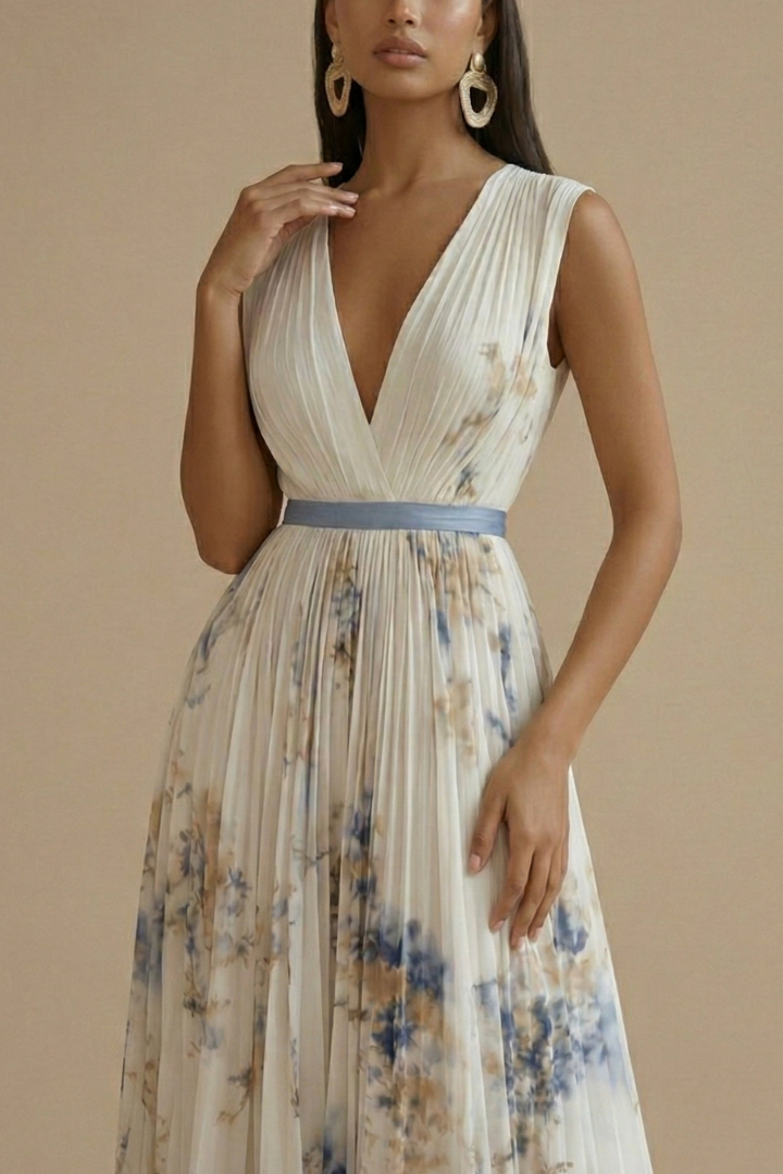 Isadora Pleated Floral Maxi Dress