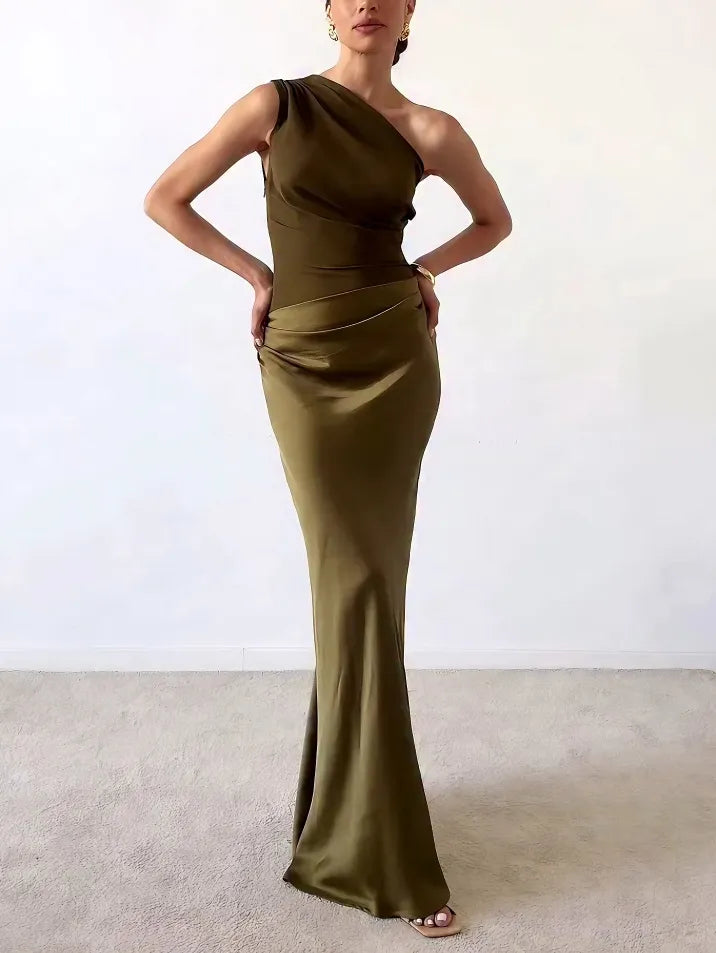 Anita One Shoulder Pleated Maxi Dress