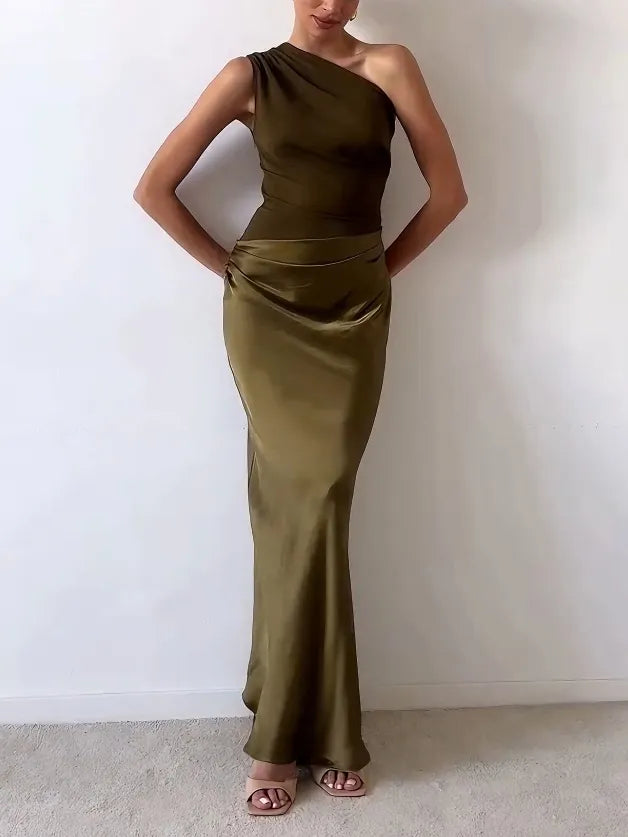 Anita One Shoulder Pleated Maxi Dress