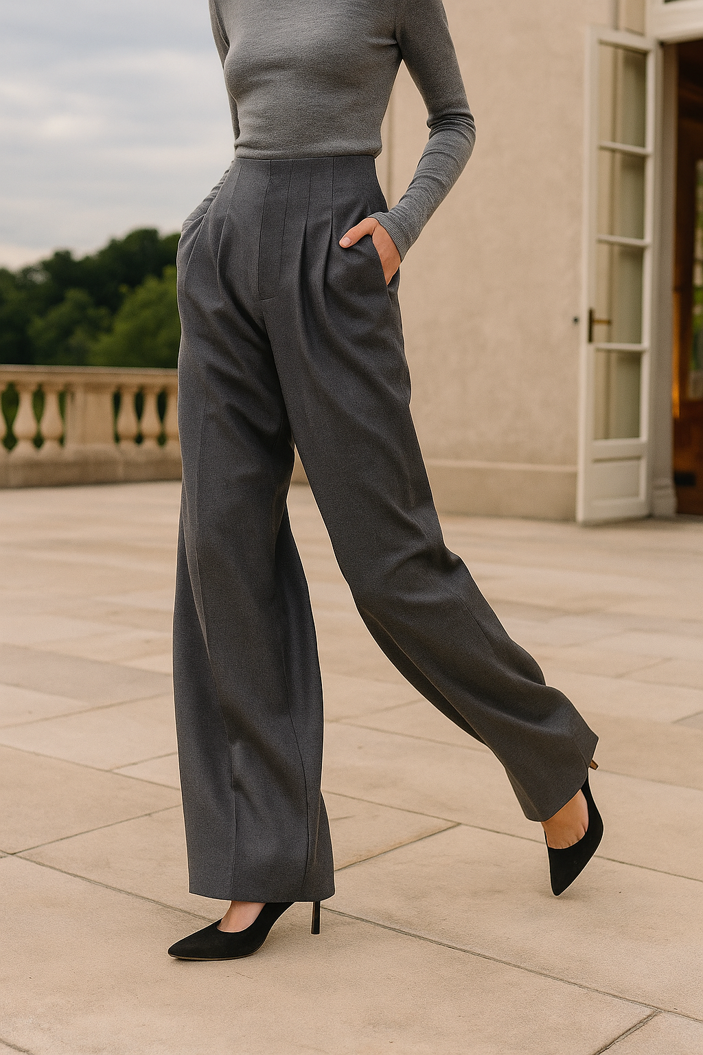 Virelle Draped Wide-Leg Trousers