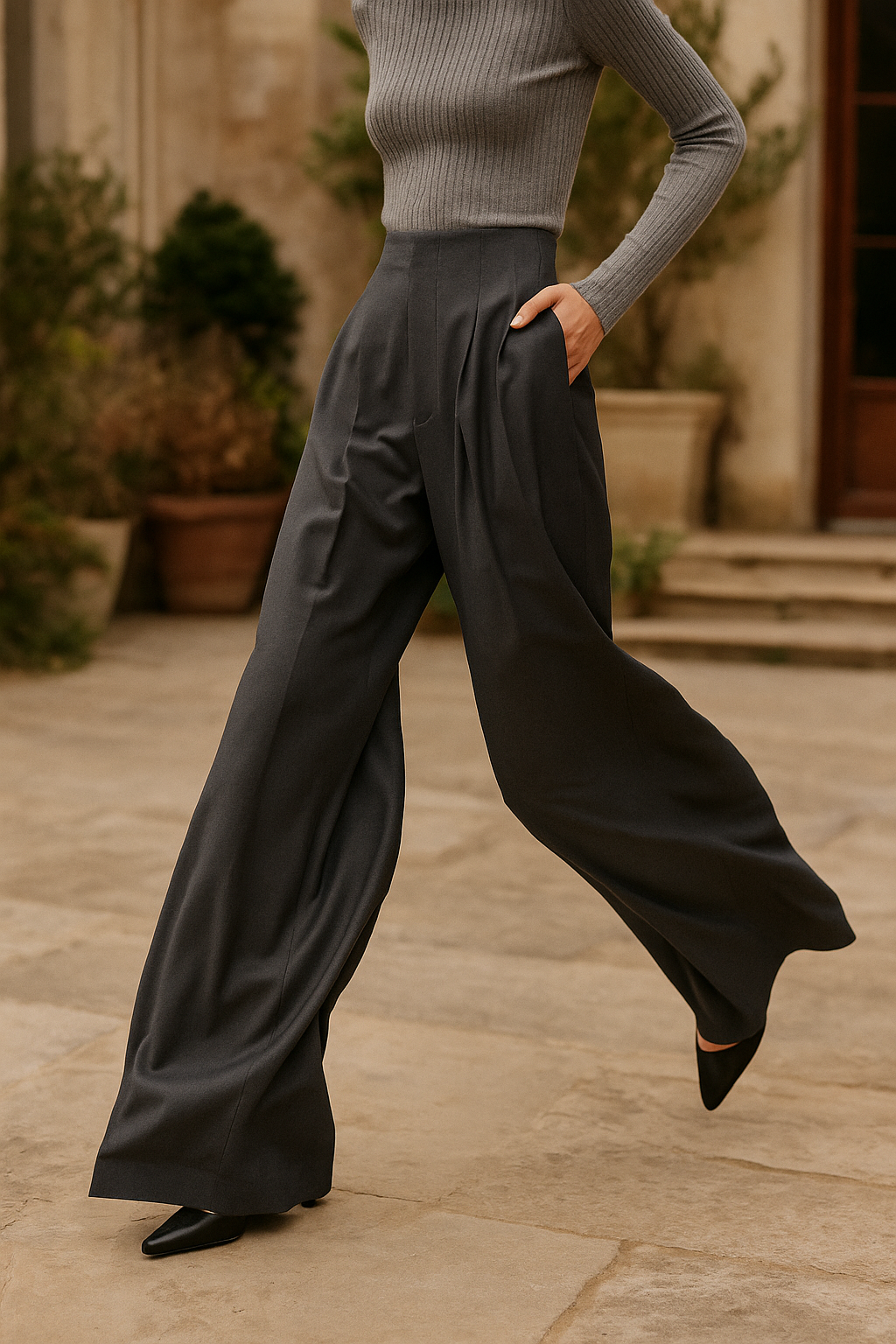 Virelle Draped Wide-Leg Trousers