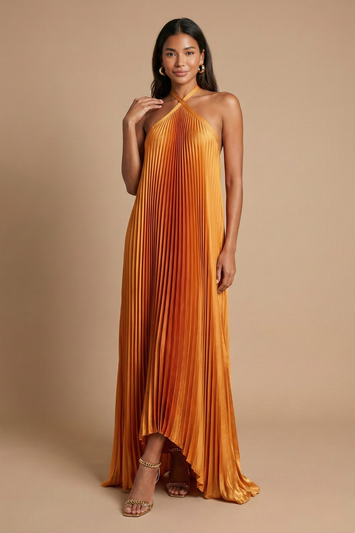Celestine Open Back Pleated Maxi Dress