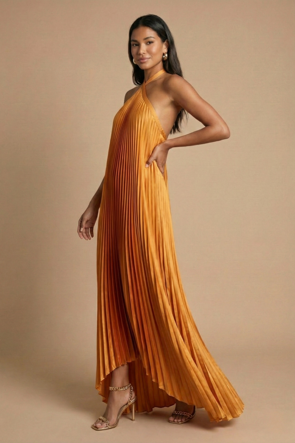 Celestine Open Back Pleated Maxi Dress