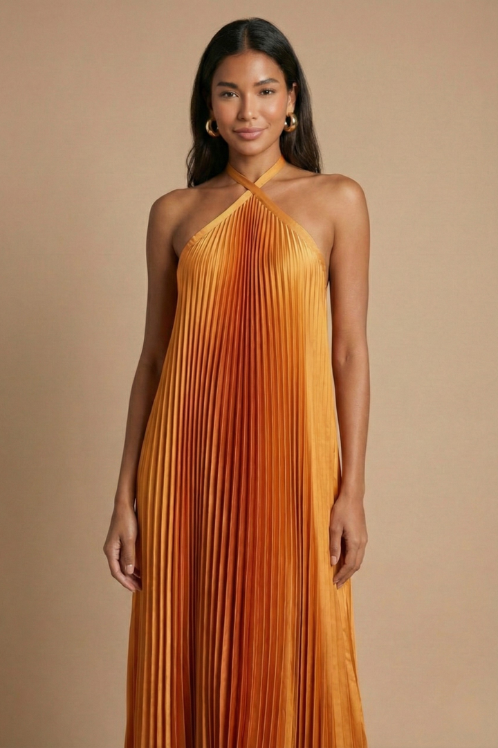 Celestine Open Back Pleated Maxi Dress