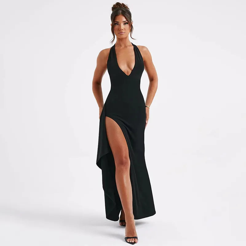 Selene Plunge Halter Maxi Dress