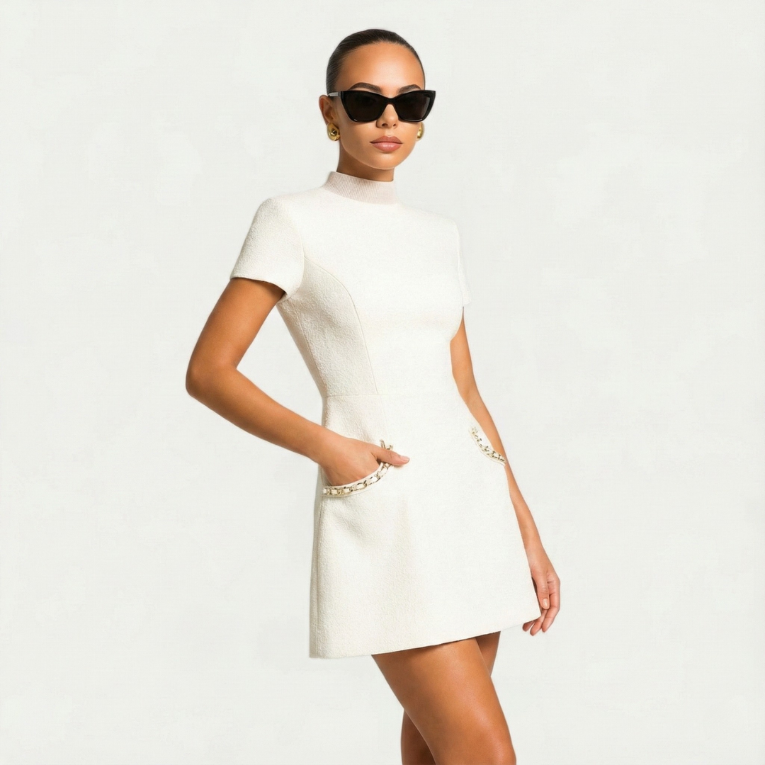 Camille Pearl Trim Mini Dress
