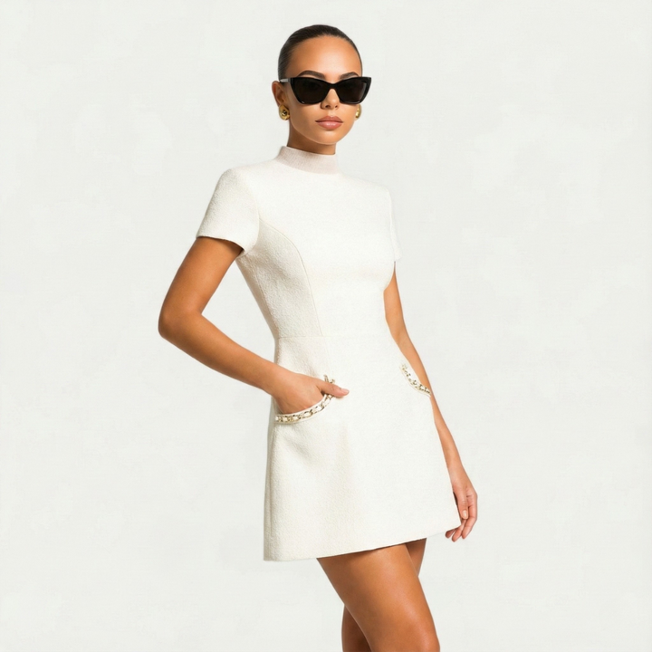 Camille Pearl Trim Mini Dress