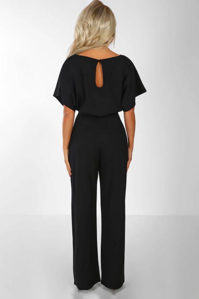 Stella Wide-Leg Belted Jumpsuit with Batwing Sleeves