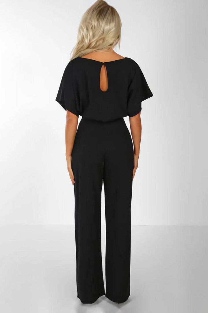 Stella Wide-Leg Belted Jumpsuit with Batwing Sleeves