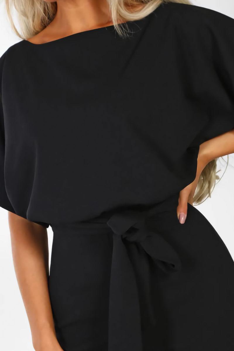 Stella Wide-Leg Belted Jumpsuit with Batwing Sleeves