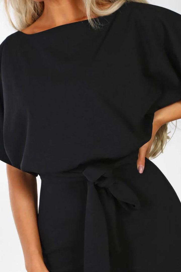 Stella Wide-Leg Belted Jumpsuit with Batwing Sleeves