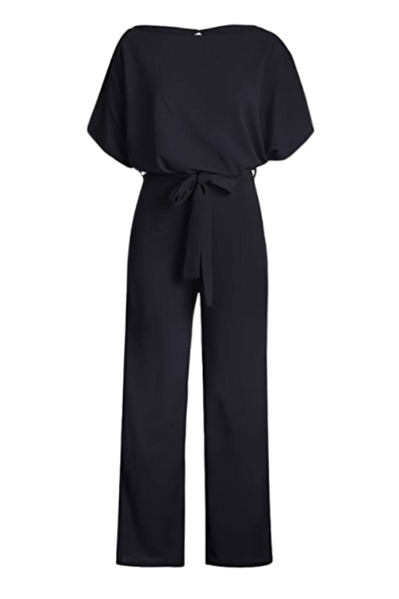 Stella Wide-Leg Belted Jumpsuit with Batwing Sleeves