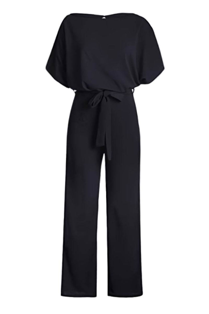 Stella Wide-Leg Belted Jumpsuit with Batwing Sleeves