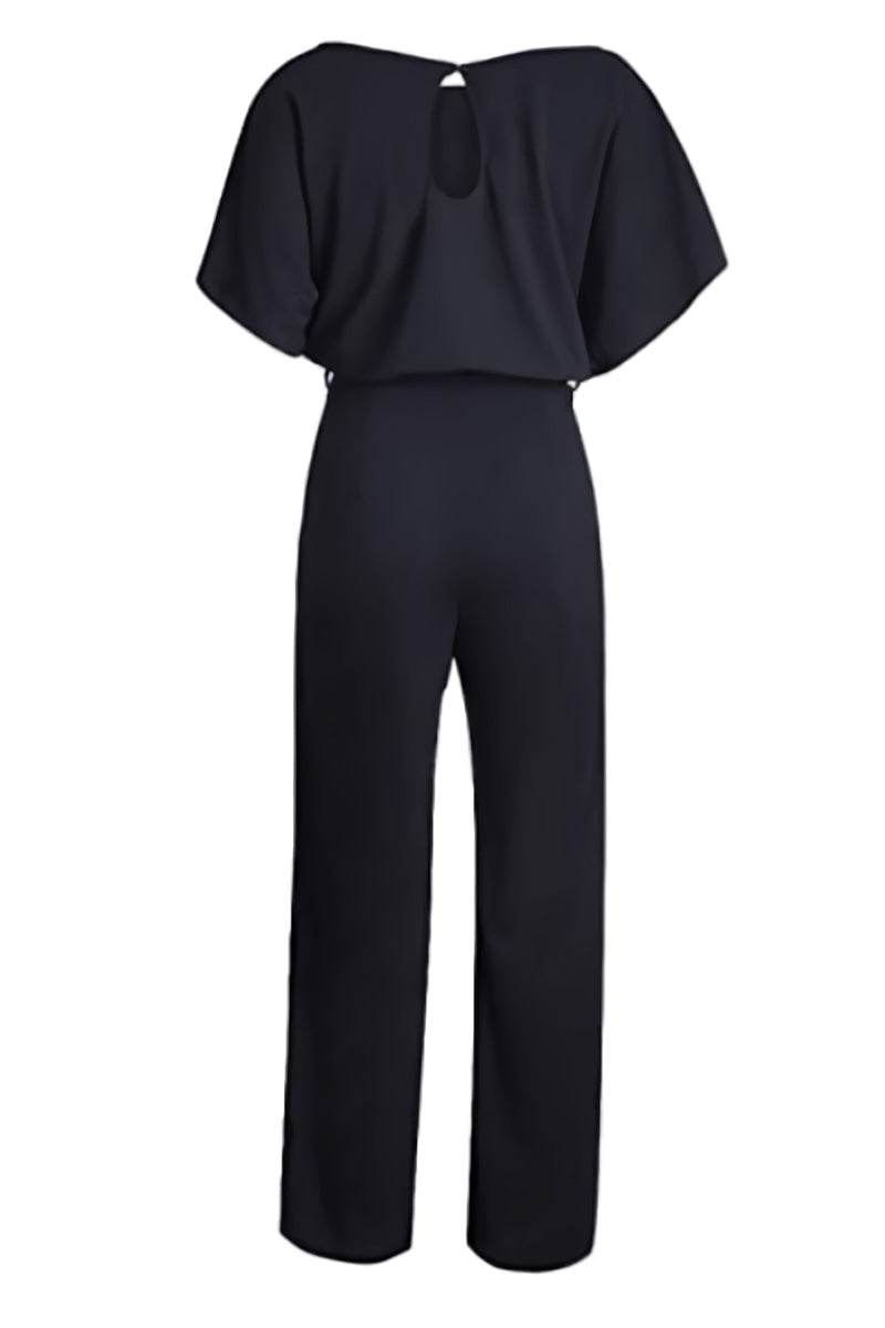 Stella Wide-Leg Belted Jumpsuit with Batwing Sleeves