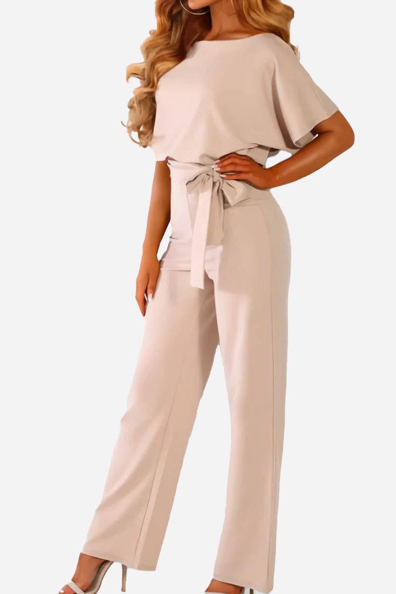 Stella Wide-Leg Belted Jumpsuit with Batwing Sleeves