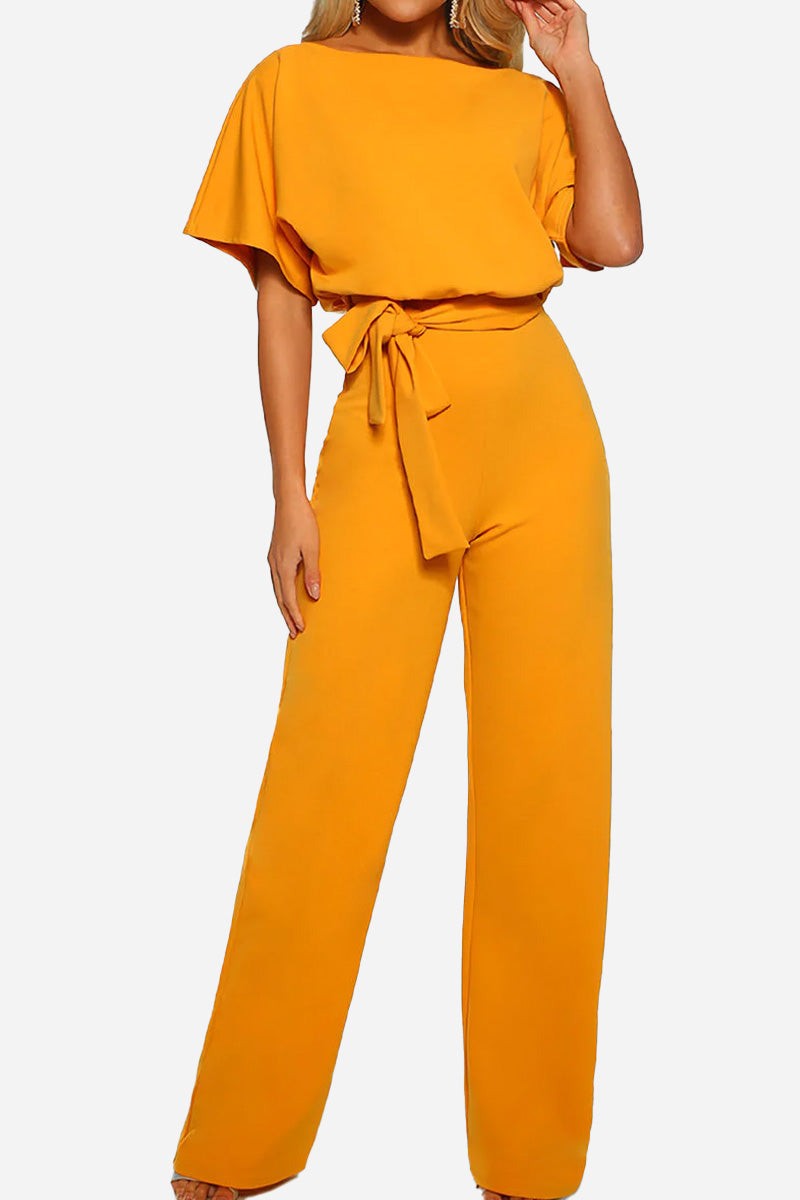 Stella Wide-Leg Belted Jumpsuit with Batwing Sleeves