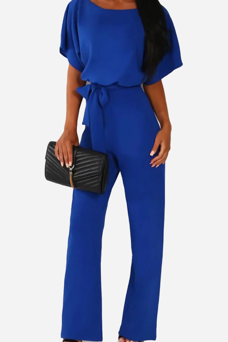 Stella Wide-Leg Belted Jumpsuit with Batwing Sleeves