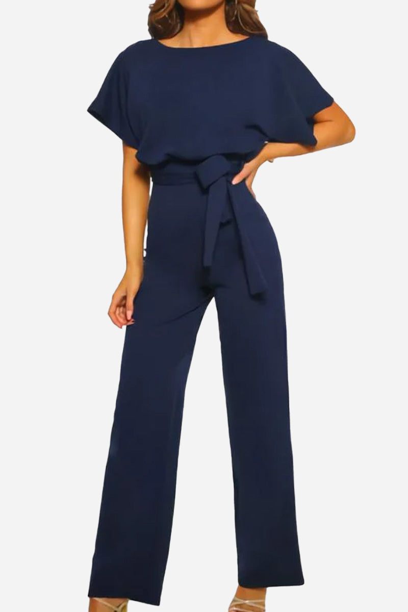 Stella Wide-Leg Belted Jumpsuit with Batwing Sleeves