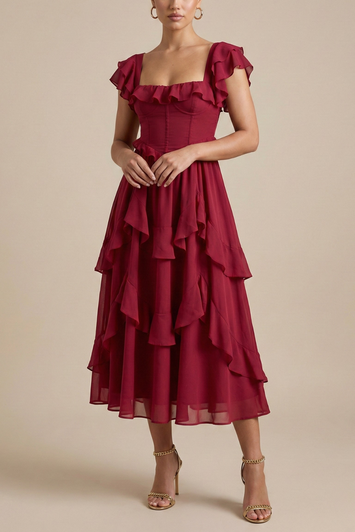 Marcella Layered Ruffle Midi Dress