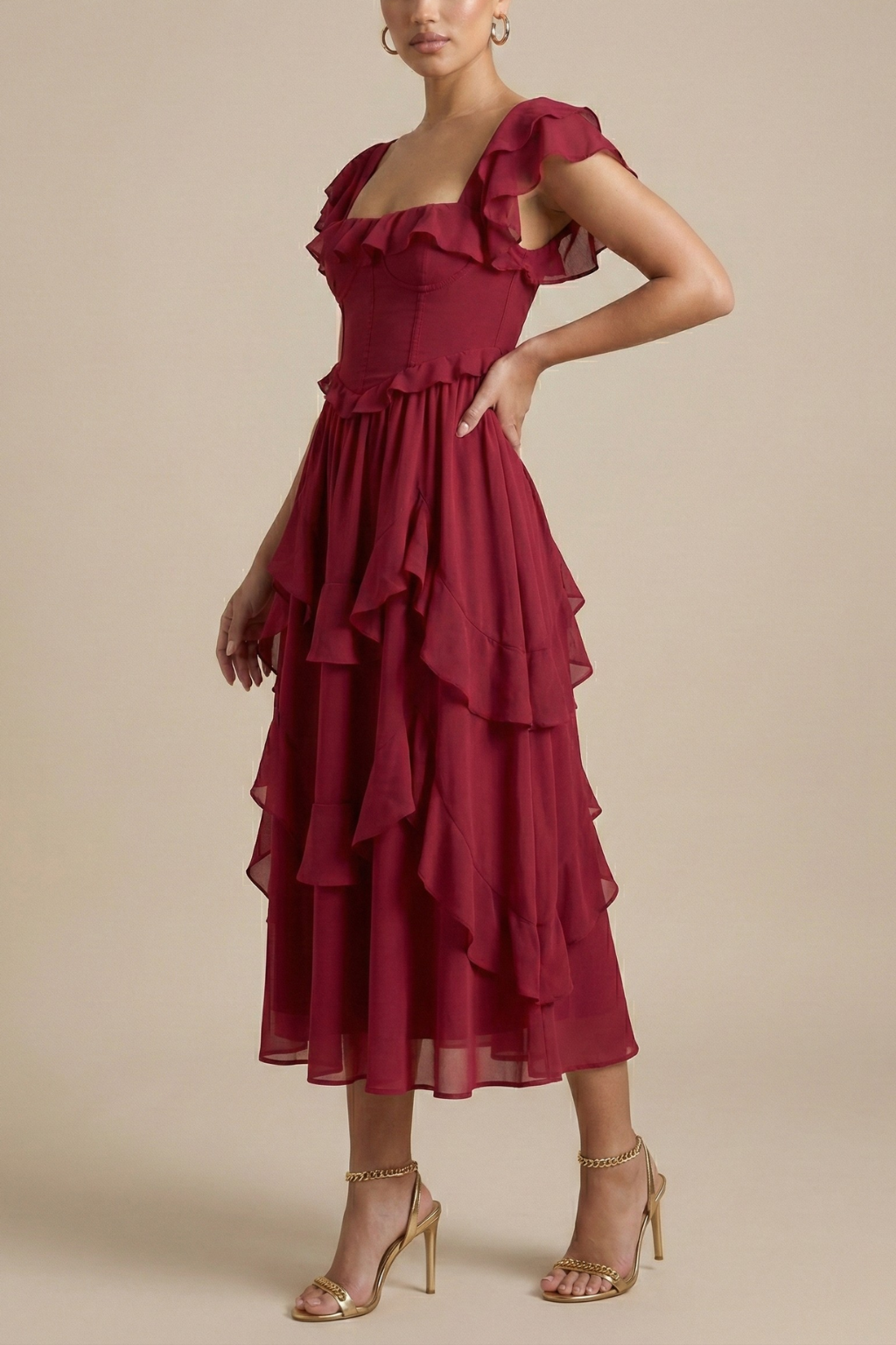 Marcella Layered Ruffle Midi Dress