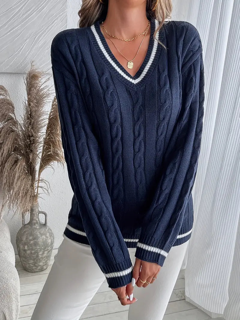 Marina Cable Knit V-Neck Sweater