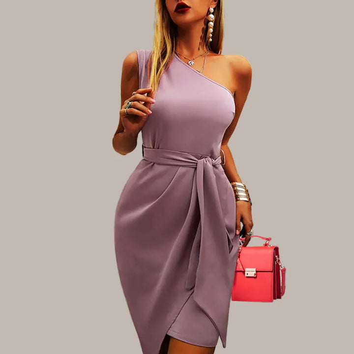 Evelina One Shoulder Evening Midi Dress