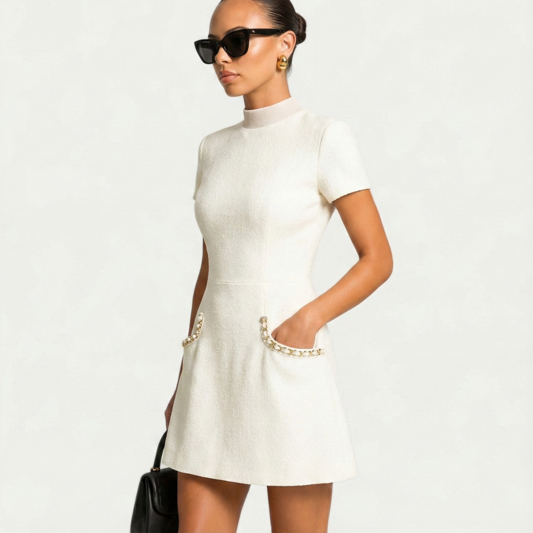 Camille Pearl Trim Mini Dress
